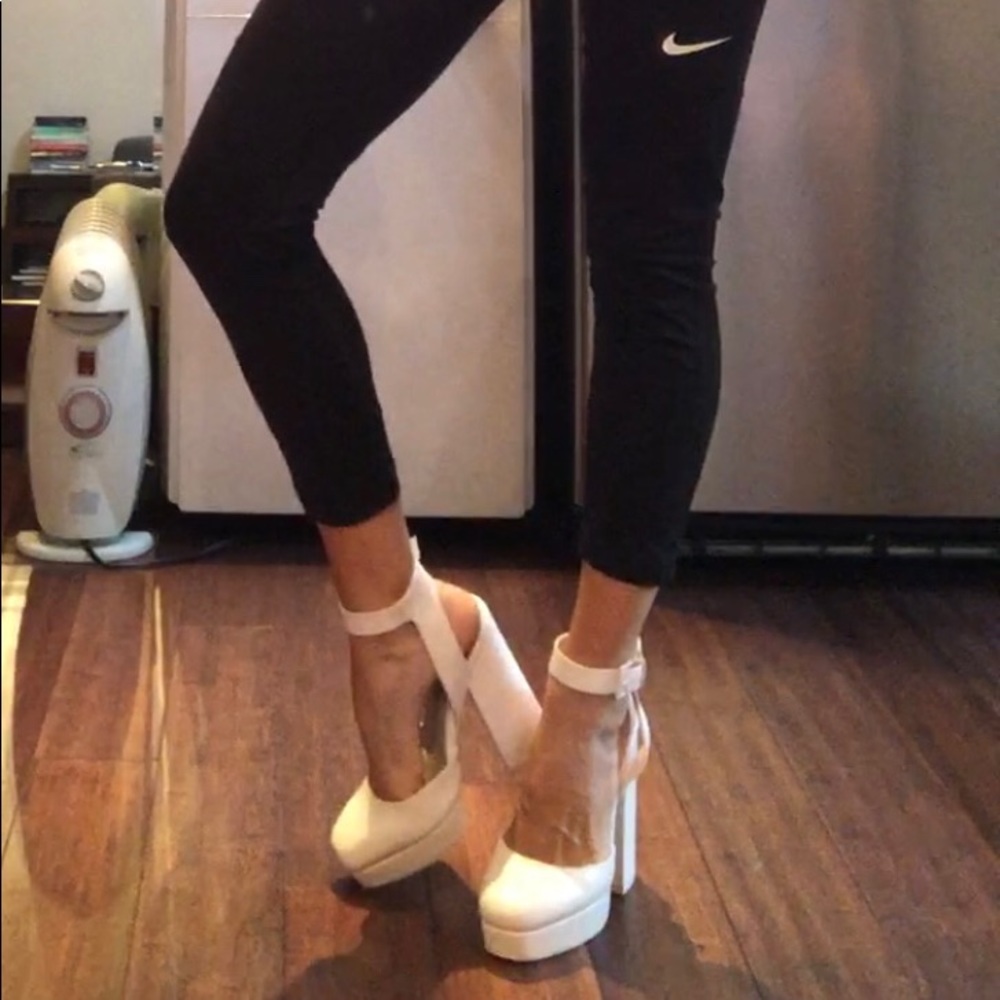 Chunky White Ankle Strap Platforms Gem